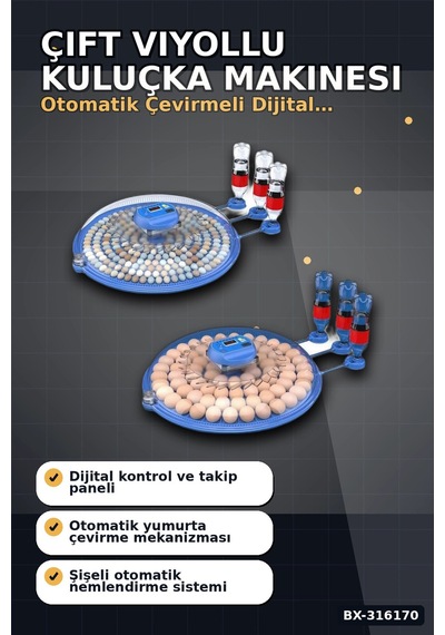 Kuluçka Makinesi Çift Viyollü 80-240 Yumurta Kapasiteli Tavuk Kaz Bıldırcın Bx-316170