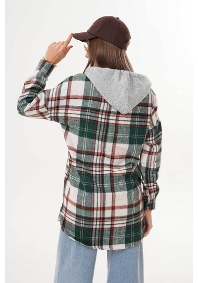 Polologin Butik Kadın Yeşil Beyaz Kapşonlu Araboy Tunik Yeşil