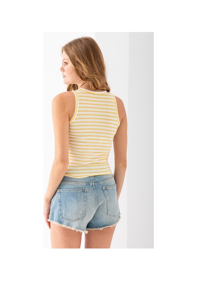 Giysa Kadın Bisiklet Yaka Çizgili Basic Body Sarı - 25510 Sarı