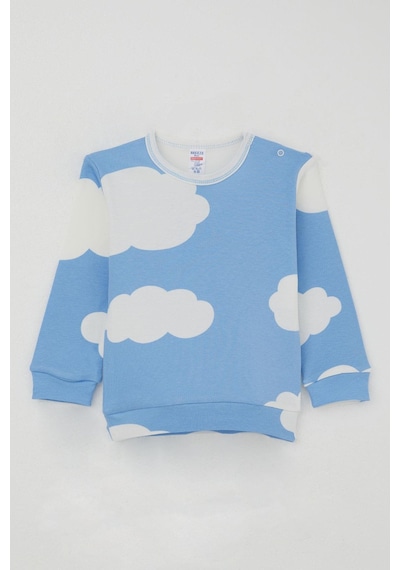 Breeze Erkek Bebek Pijama Takımı Omuzdan Patlı Bulut Desenli 4 Ay-1 Yaş, Mavi Mavi