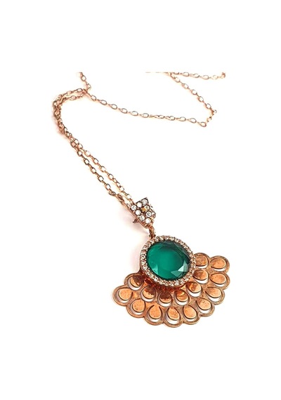 Yeşil Zirkon Taşlı Gümüş Rose Kolye (482810362)