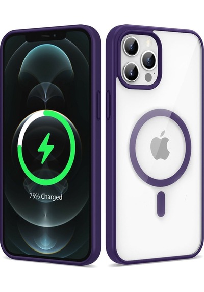 Apple Uyumlu iPhone 12 Pro Max Kılıf M-safe Wireless Şarj Özellikli Silikon Zore Ege Kapak Derin Mor