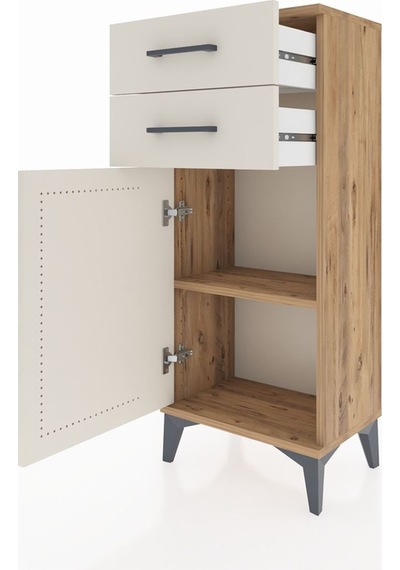 Arges Komodin Tek Raflı 2 Çekmeceli Tek Kapaklı 44x30x106 Çam-aytaşı Atlas Çam