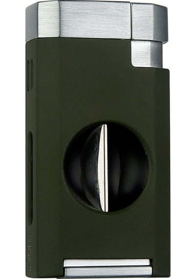 Quantoro Çift Torch Pürmüz V-cut Kesicili Yeşil-gümüş Metal Puro Çakmağı - Trz1067