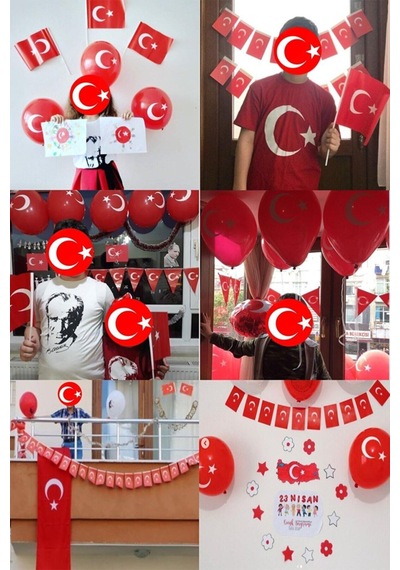 100 Lü Adet Bayrak Balon Türk Bayraklı Kırmızı Baskılı Balon 23 Nisan 19 Mayıs 29 Ekim 10 Kasım