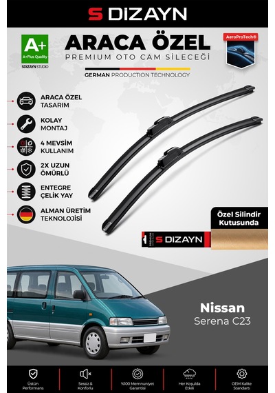 S-dizayn Nissan Serena C23 Ön Cam Silecek Seti 1994-1999 Premium Araca Özel 65-55 Cm A+ Kalite