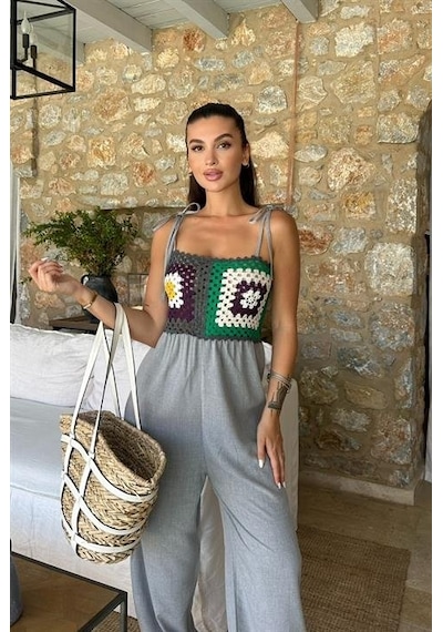 Jasmin Süzüneli Keten Tulum 1280-08 Gri