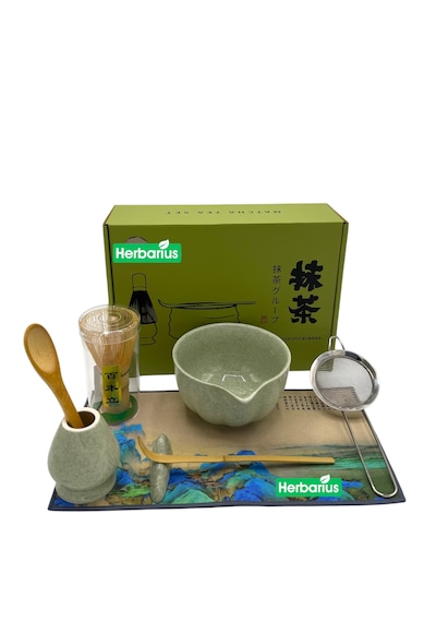 Herbarius 8 Parça Adaçayı Yeşili Renk Matcha Çayı Hazırlama Seti - Geleneksel Japon Matcha Seti