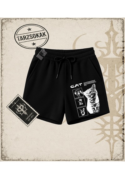 Tarzsokak Gotik & Grunge Streetwear Cat Retro 5 Unisex Şort Siyah
