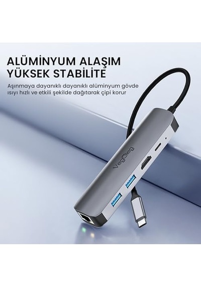 Type-c Pd100w 5 Portlu 4k 30hz Hdmı 100mbps Ethernet Usb 2.0 + Usb 3.0 Çoklayıcı Hub 01