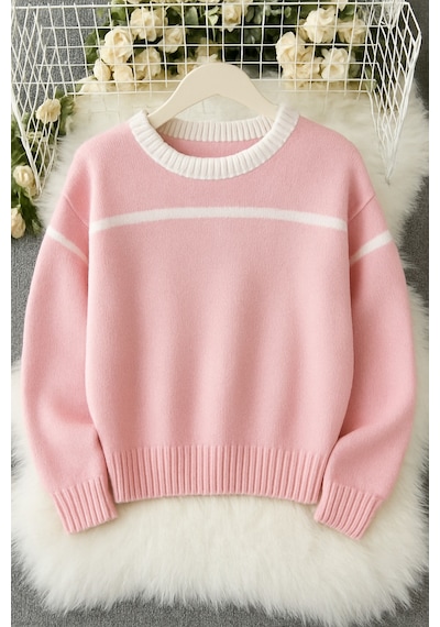 De Pose Şeker Pembe Trend Bisiklet Yaka Oversize Triko Kazak