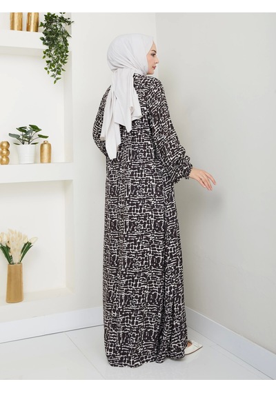 Nevayla Moda Önü Büzgülü Viskon Elbise - Kahverengi / E0130 Kahverengi