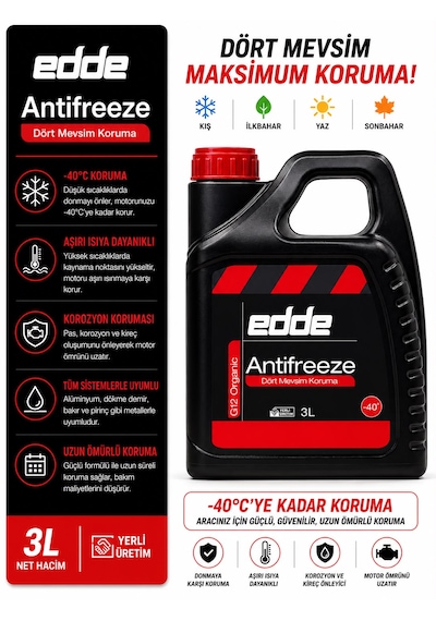 Edde Araba Araç Oto Antifriz Kırmızı 3l Dört Mevsim