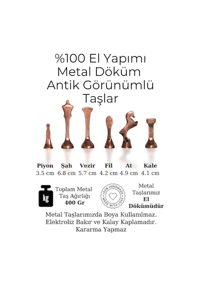 Mc55 Metal Satranç Takımı Gerçek Kayın Ağacı Satranç Tahtası - 30x30cm Antik Taşlar