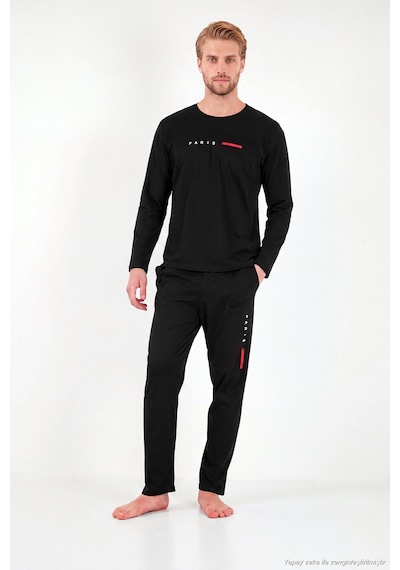 Buratti Baskılı Pamuklu Uzun Kollu Pijama Takımı Erkek Pijama Takımı 6575006 Siyah