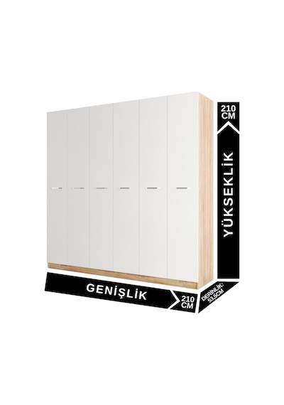Aeka Ae-2190 Hisar 6 Kapaklı Çok Bölmeli Askılı Ve Raflı Geniş Hacimli Gardırop 210x210 Cm Sonoma - Beyaz Aeka Ae-2190 Hisar 6 Kapaklı Çok Bölmeli Askılı Ve Raflı Geniş Hacimli Gardırop 210x210 Cm Sonoma - Beyaz