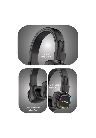Özel Üretim Bluetooth Kulaklık Rgb Işıklı Hd12 Siyah Estetik Müzik Yumuşak