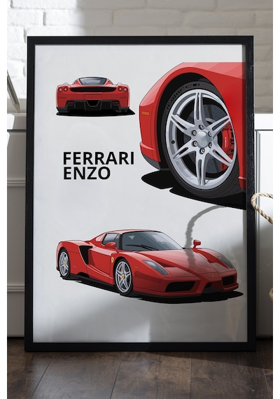 Ferrari Enzo Siyah Ahşap Çerçeveli Poster, Dekoratif Araba Duvar Tablosu