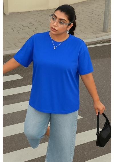 Büyük Beden Unisex Tişört Saks Mavisi