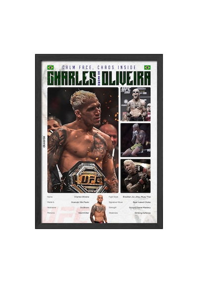 Charles Oliveira Ufc Siyah Ahşap Çerçeveli Poster, Dekoratif Dövüş Duvar Tablosu