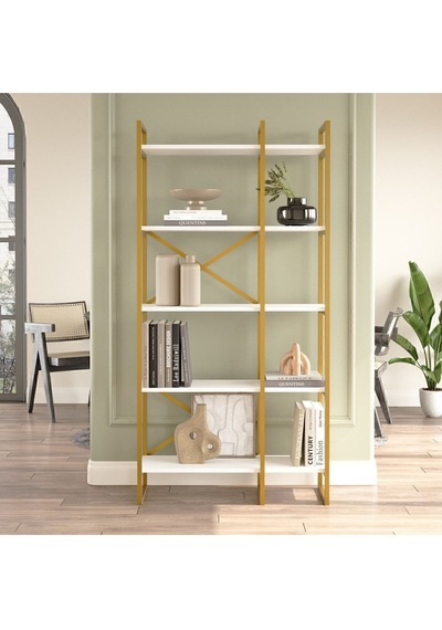 Atlantis 175cm Gold Metal Kitaplık 5 Raflı 2 Bölme 175cm Beyaz Atl4-w Beyaz