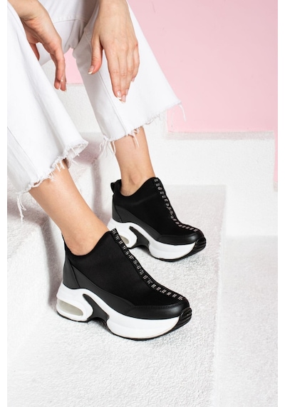 Shoetek Fortunata Kadın Sneakers Skubu Kumaş Siyah Deri Siyah