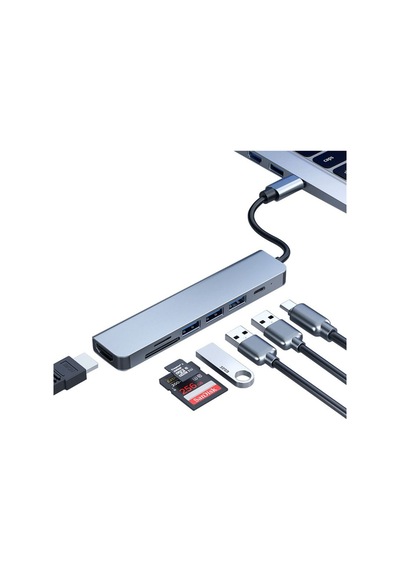 7 İn 1 1x Type-c 3x Usb 1x Sd 1x Tf 1x Hdmı Çıkışlı Usb C Hub Çoklayıcı Görüntü Ve Veri Aktarıcı