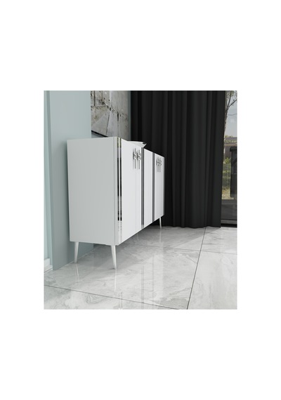 Pars 120 Cm Konsol, Tv Ünitesi, Çok Amaçlı Dolap - Beyaz-gümüş Çok Renkli