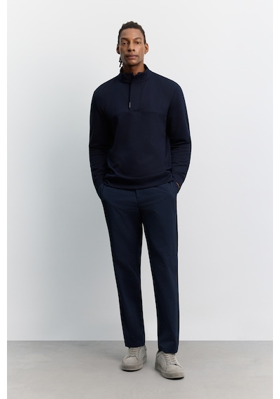 Avva Erkek Lacivert Dik Yaka Fermuarlı Kolay Ütülenen Pamuklu Regular Fit Sweatshirt A62y1222