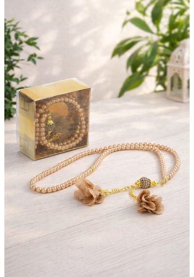 Güllü İnci Görünümlü Tesbih - Kutulu - Hediyelik - Gold