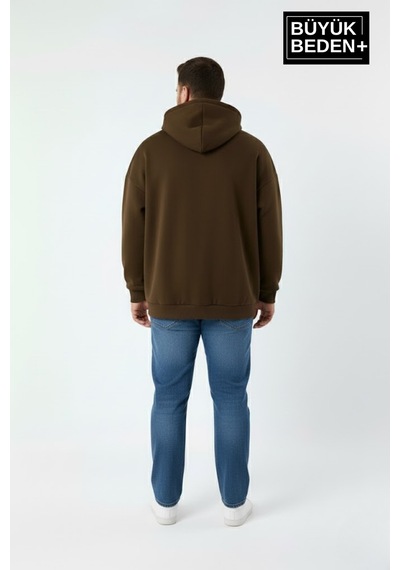 Süperlife Erkek Büyük Beden Ar Baskılı Kapüşonlu İnce Sweatshirt Spr26bsw963 Kahverengi