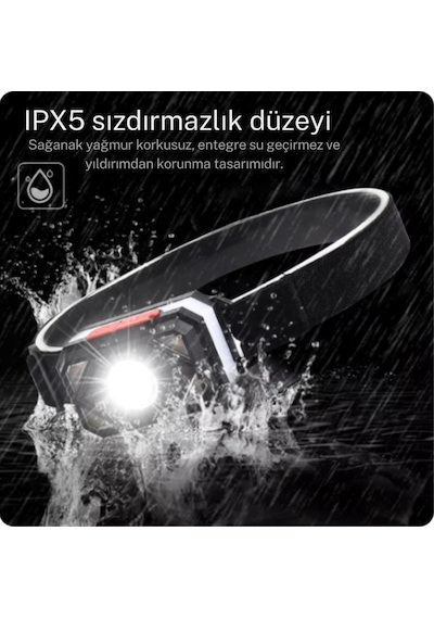 Su Geçirmez 7 Farklı Işık Moduna Sahip 800 Mah Lityum Pilli Kafa Feneri Siyah