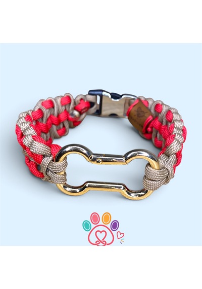 Loveknot Paracord Köpek Tasması Hand Made El Yapımı Kırmızı-bej