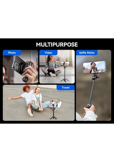 Ss22 Tripod Manyetik Bluetooth Özellikli Selfie Çubuğu - 360 Dönebilen Profesyonel Vlog Standı