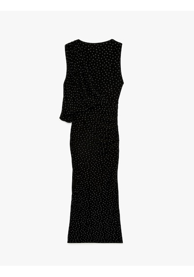 Koton Slim Fit Kolsuz Yuvarlak Yaka Uzun Taşlı Elbise Siyah 6sak80052fk Siyah