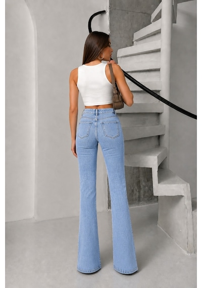 Bluemarlin Buz Kar Likralı Esnek Paça Yırtmaçlı İspanyol/flare Denim Pantolon Buz Kar