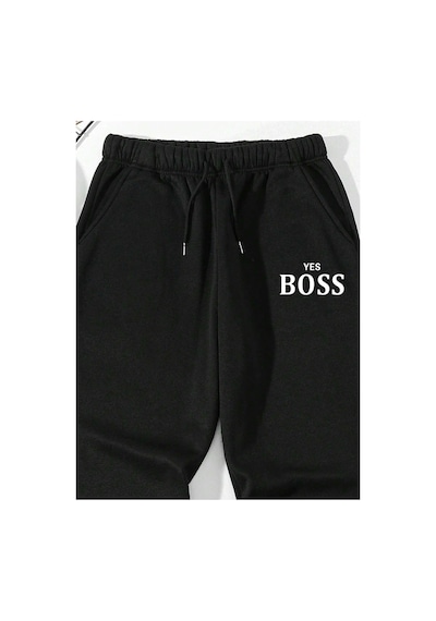 Tarzsokak Letter Graphic Drawstring Waist Pants Siyah