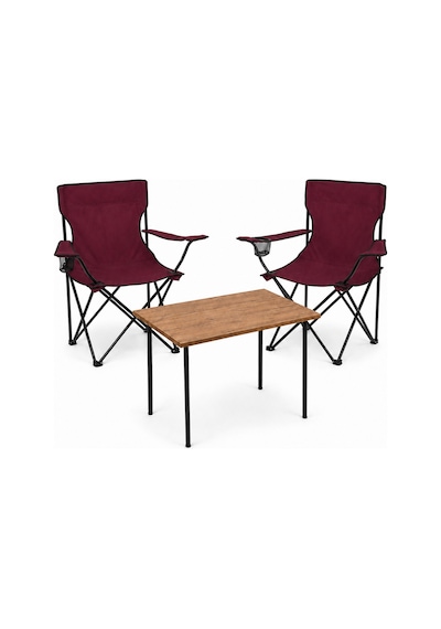2 Sandalyeli Katlanır Kamp Masa Sandalye Seti 60x45 Cm 3 Parça Bordo