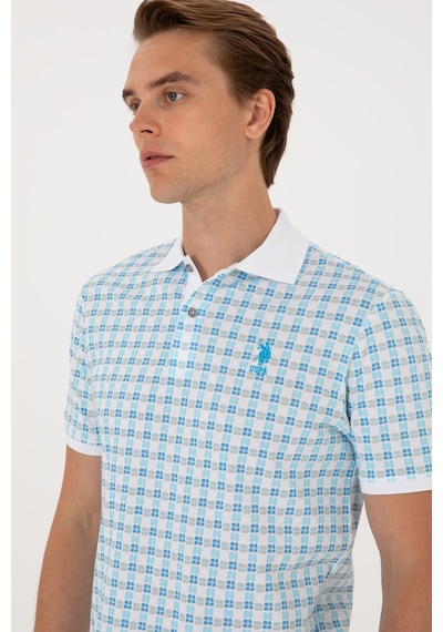 U.S. Polo Assn. Erkek Regular Fit Polo Yaka Turkuaz Desenli Tişört 50299672-VR093