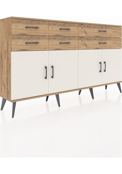 Arges Konsol 3 Raflı 6 Çekmeceli 4 Kapaklı 176x30x99 Çam-aytaşı/çam Aytası/atlas Çam - Atlas Çam