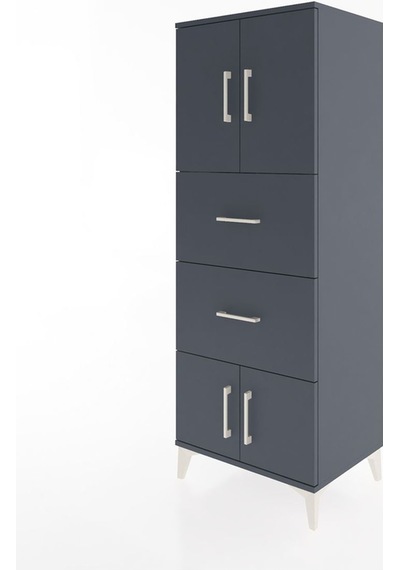 Hyperion Dolap 2 Raflı 2 Çekmeceli 4 Kapaklı 60x44x163 Antras... Antrasit