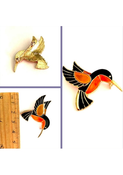 Omeniv Vintage Retro Tarz Kolibris Arı Kuşu Broş İğne Mine Kaplı 37890718