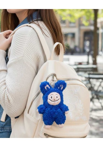 Büyük Labubu Amigurumi Anahtarlık El Örgüsü 16 Cm Anahtarlık & Çanta Süsü Lacivert