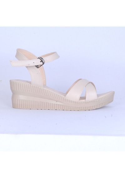 Moda Ayakkabı 151 Ortopedik Cilt 7cm Kadın Sandalet Ayakkabı Krem