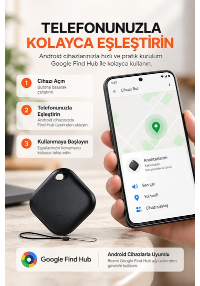 Kensa Airtag Apple iOS Uyumlu & Android Uyumlu Akıllı Takip Cihazı Sesli Bulma Özellikli Siyah