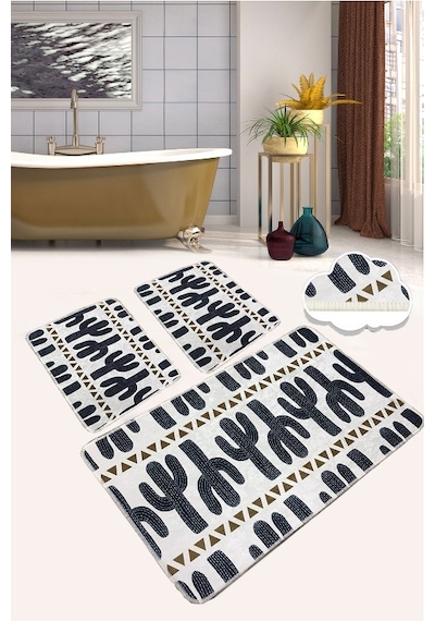Cactus Time Djt 3 Lü Set Banyo Halısı Paspas Klozet Takımı Çok Renkli