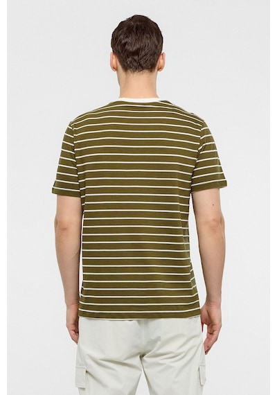 Backandbond Haki Regular Fit Bisiklet Yaka Çizgili Örme Tişört
