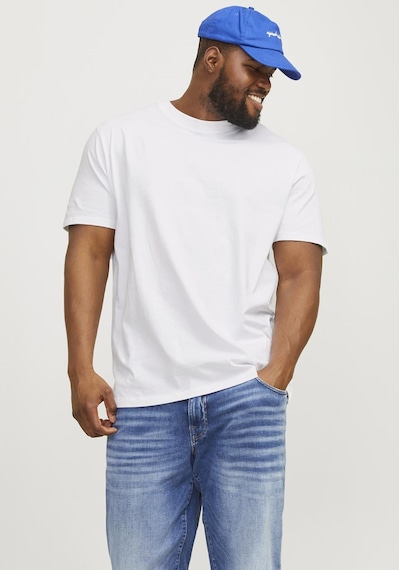 Jack & Jones Büyük Beden Düz Bisiklet Yaka Tisört - Bradley 12250623 White Beyaz