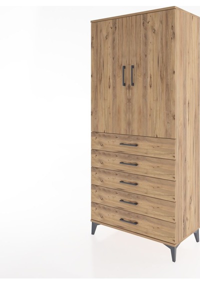 Hyperion Dolap 3 Raflı 5 Çekmeceli 2 Kapaklı 88x44x195 Çam-çam Çam