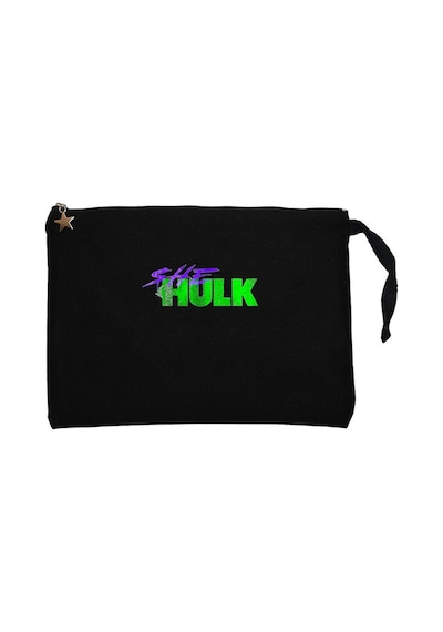 She Hulk Logo Siyah Clutch Astarlı Cüzdan / El Çantası Siyah